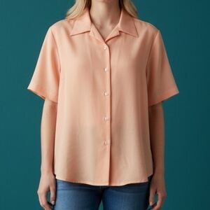BENTLEY 1980s Peach Short Sleeve Button Down Classic Shirt Size Large